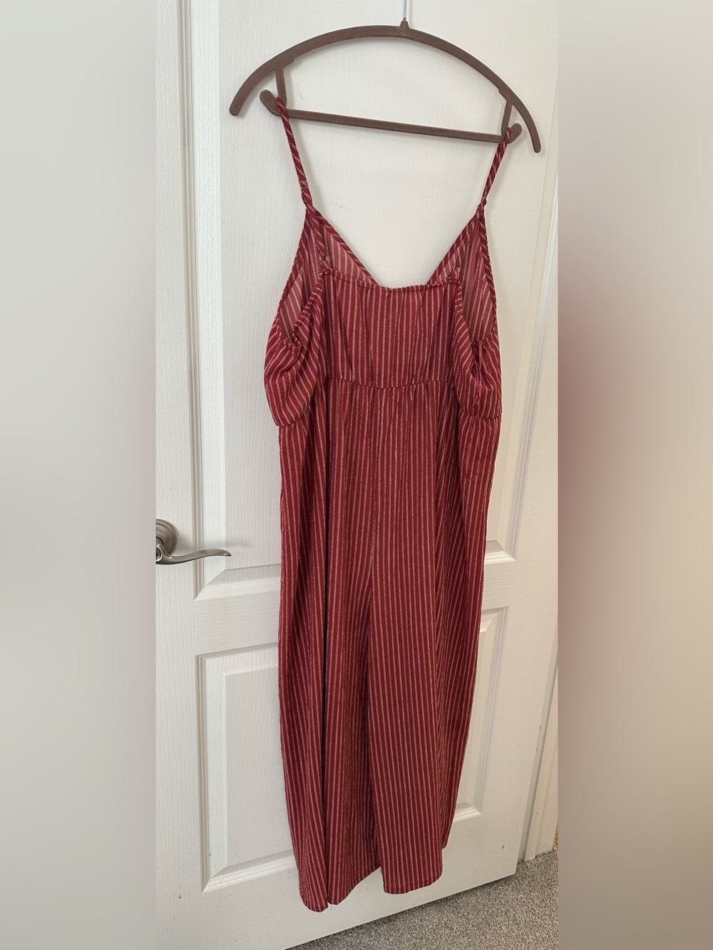 Angie Rust-Red and White Striped Jumpsuit 1X - Picture 3 of 4